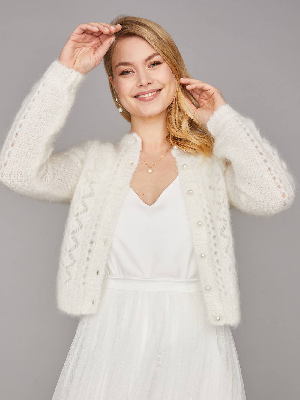 Limberry Braut-Strickjacke aus Mohair mit Perlenknöpfe - FLORA Bis zu 50% Rabatt