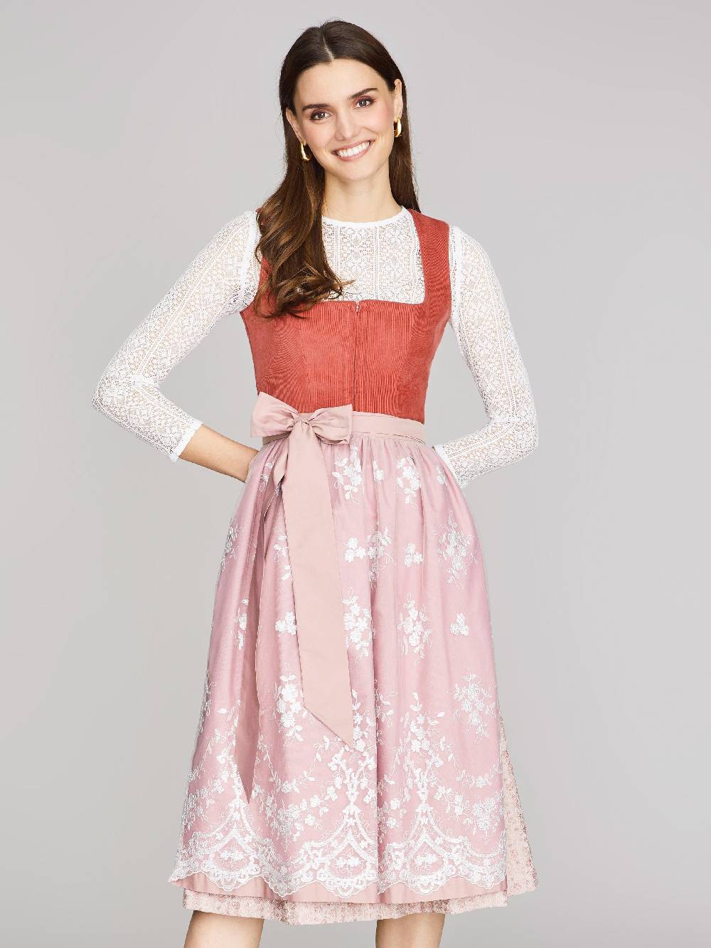 Limberry Coral-farbenes Dirndl mit Cord-Mieder - CAMILLE DUSTY ROSE Bis zu 50% Rabatt
