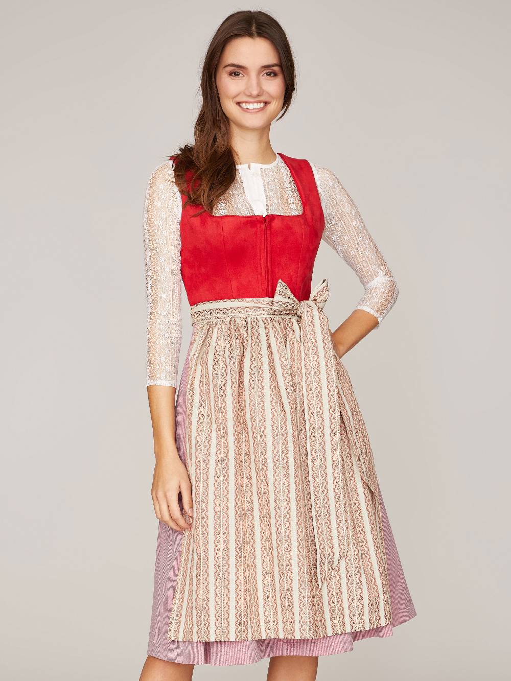 Limberry Rotes Dirndl mit Mieder aus Veloursleder-Optik - SAMANTHA RED Saisonschlussverkauf