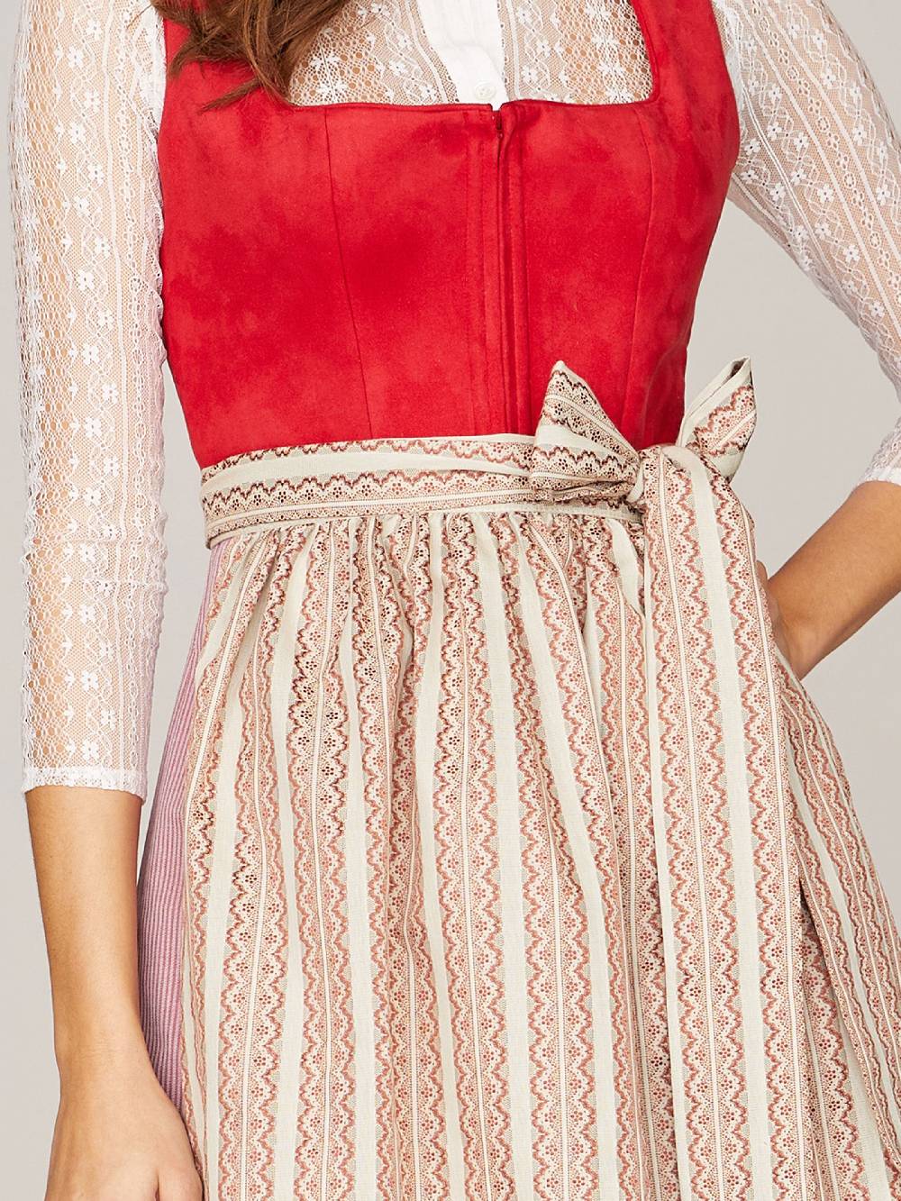 Limberry Rotes Dirndl mit Mieder aus Veloursleder-Optik - SAMANTHA RED Saisonschlussverkauf