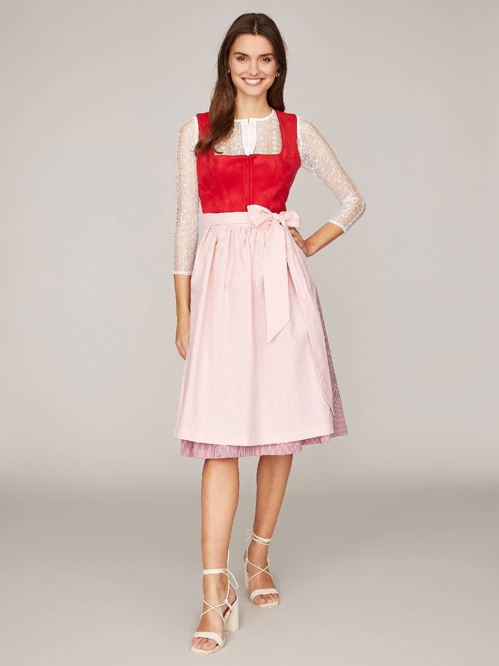 Limberry Rotes Dirndl mit Mieder aus Veloursleder-Optik - SAMANTHA RED Saisonschlussverkauf