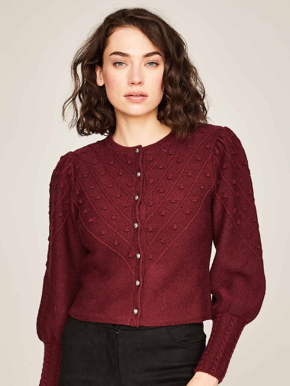Limberry Weinrote Strickjacke mit Puffarm - MIA Top Angebot