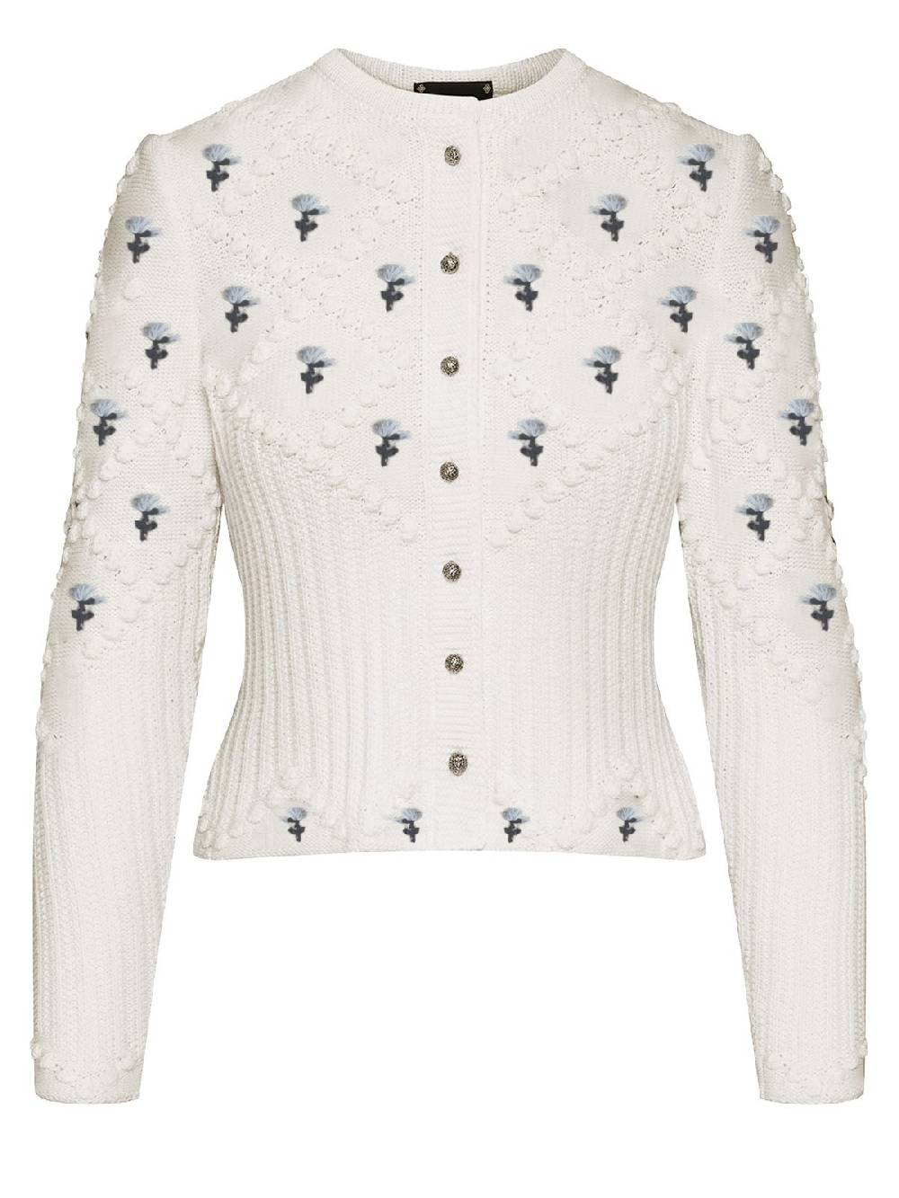 Limberry Cremeweiße Strickjacke mit blauer Blumenstickerei - ROMY Online Outlet