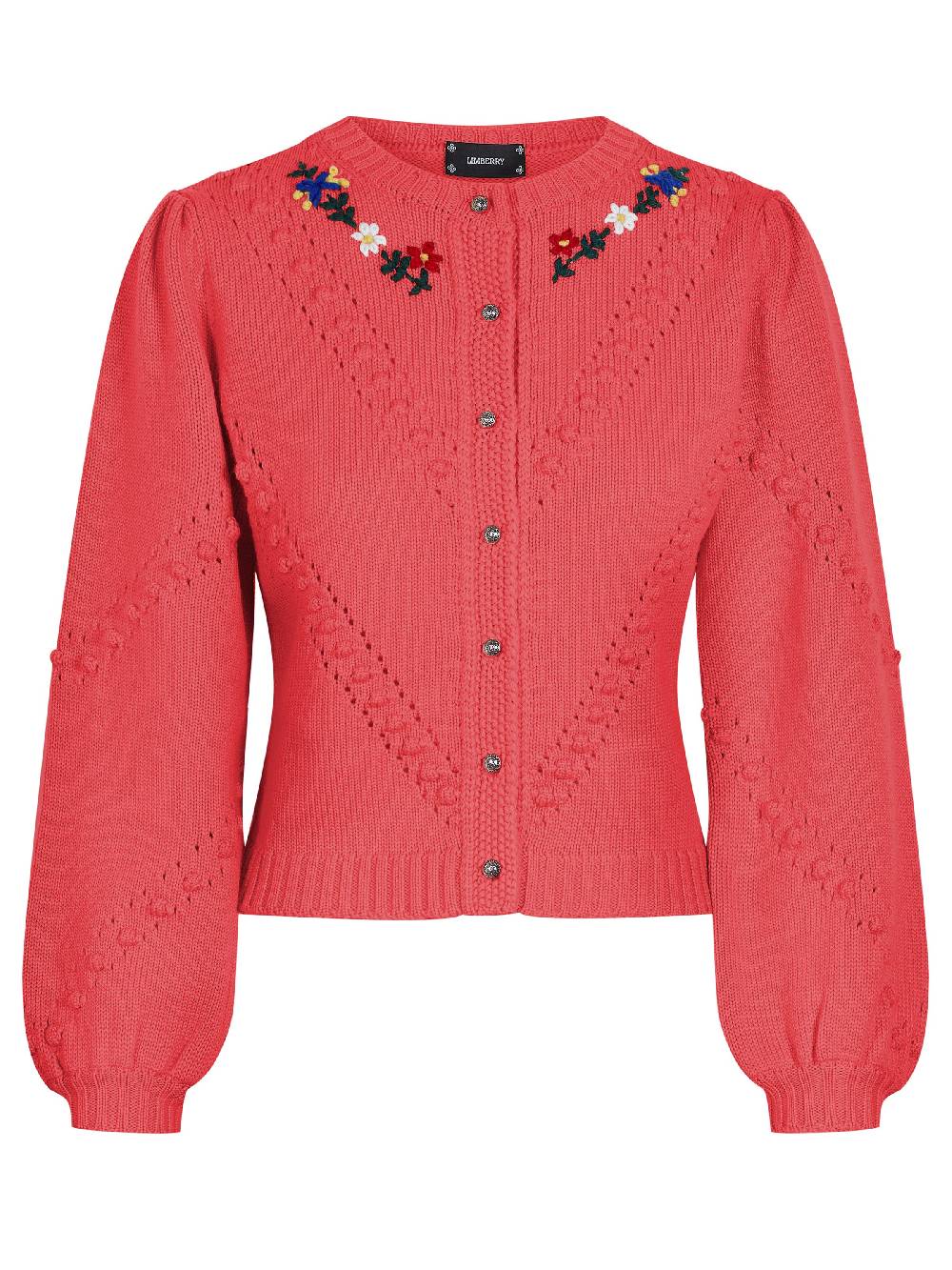 Limberry Strickjacke in Koralle mit Blumenstickerei - THERESA Zeitbegrenzte Promotion