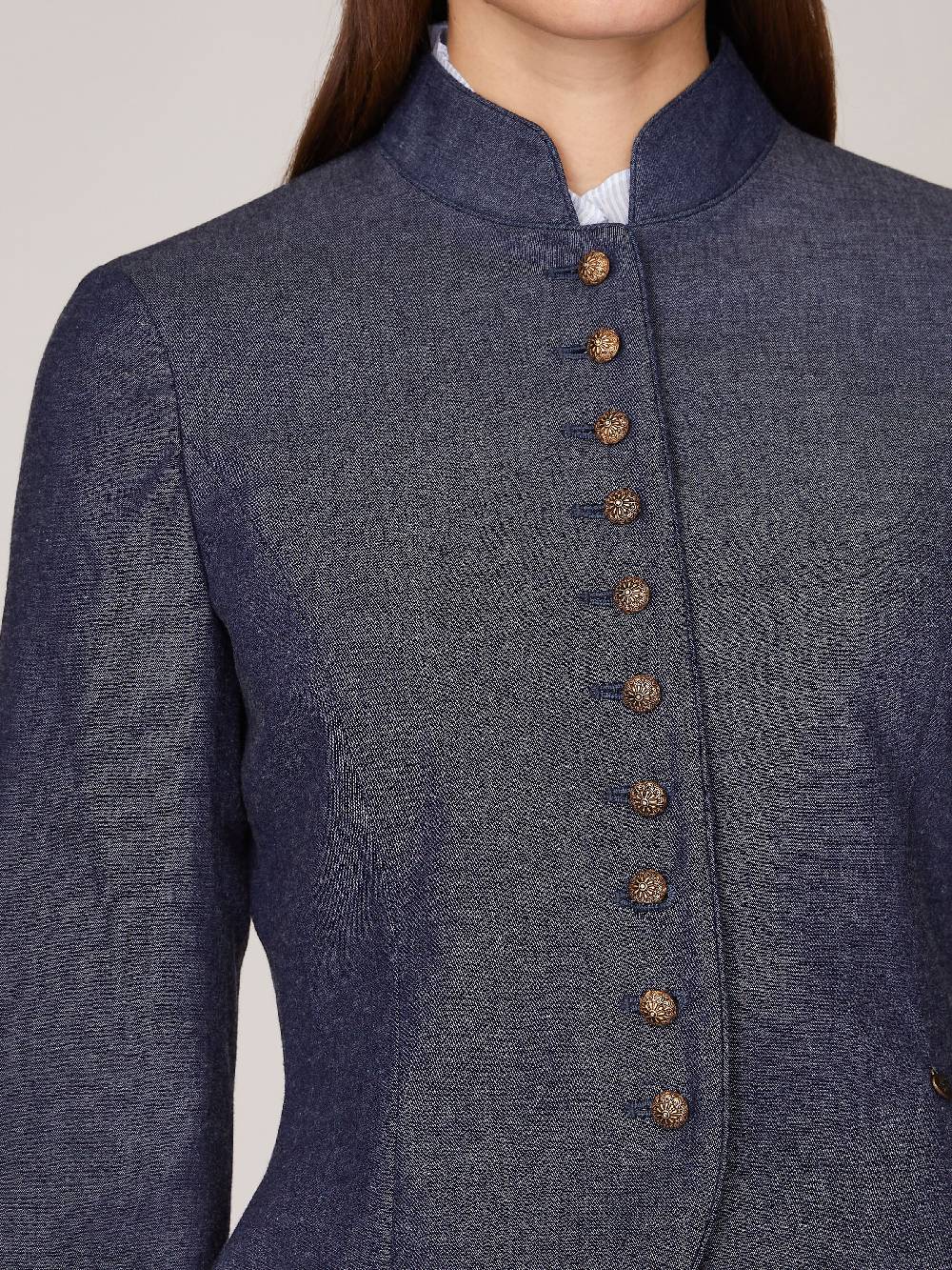 Limberry Denimfarbener Trachten-Blazer mit Stehkragen - CHRISTL Nur noch ein Tag übrig