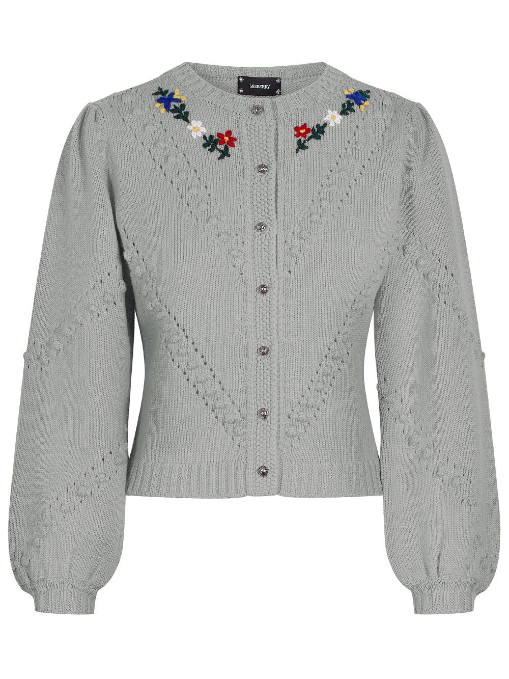 Limberry Strickjacke in Khaki mit Blumenstickerei - THERESA im Angebot