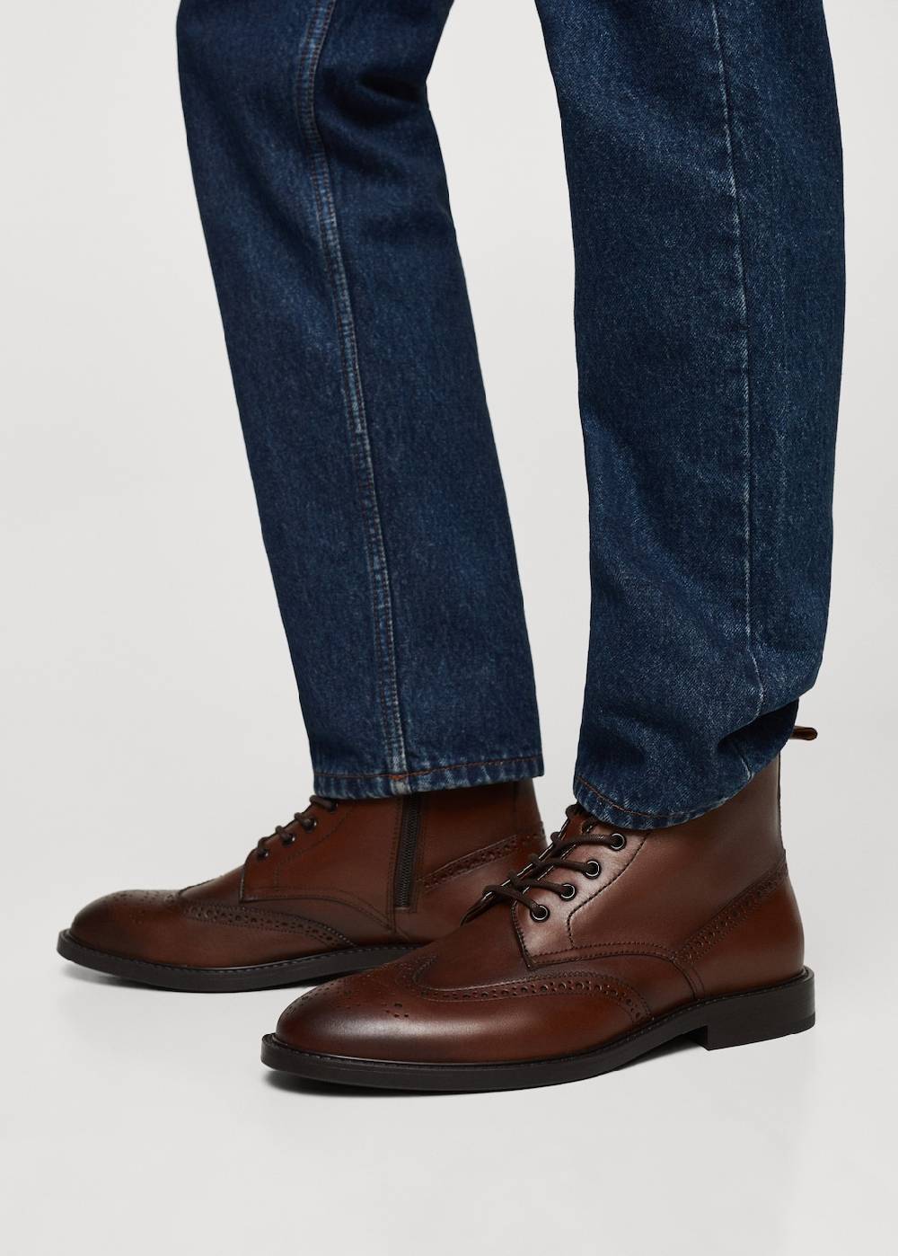 Mango Lederstiefelette mit Stanzdetails Bis zu 55% Rabatt