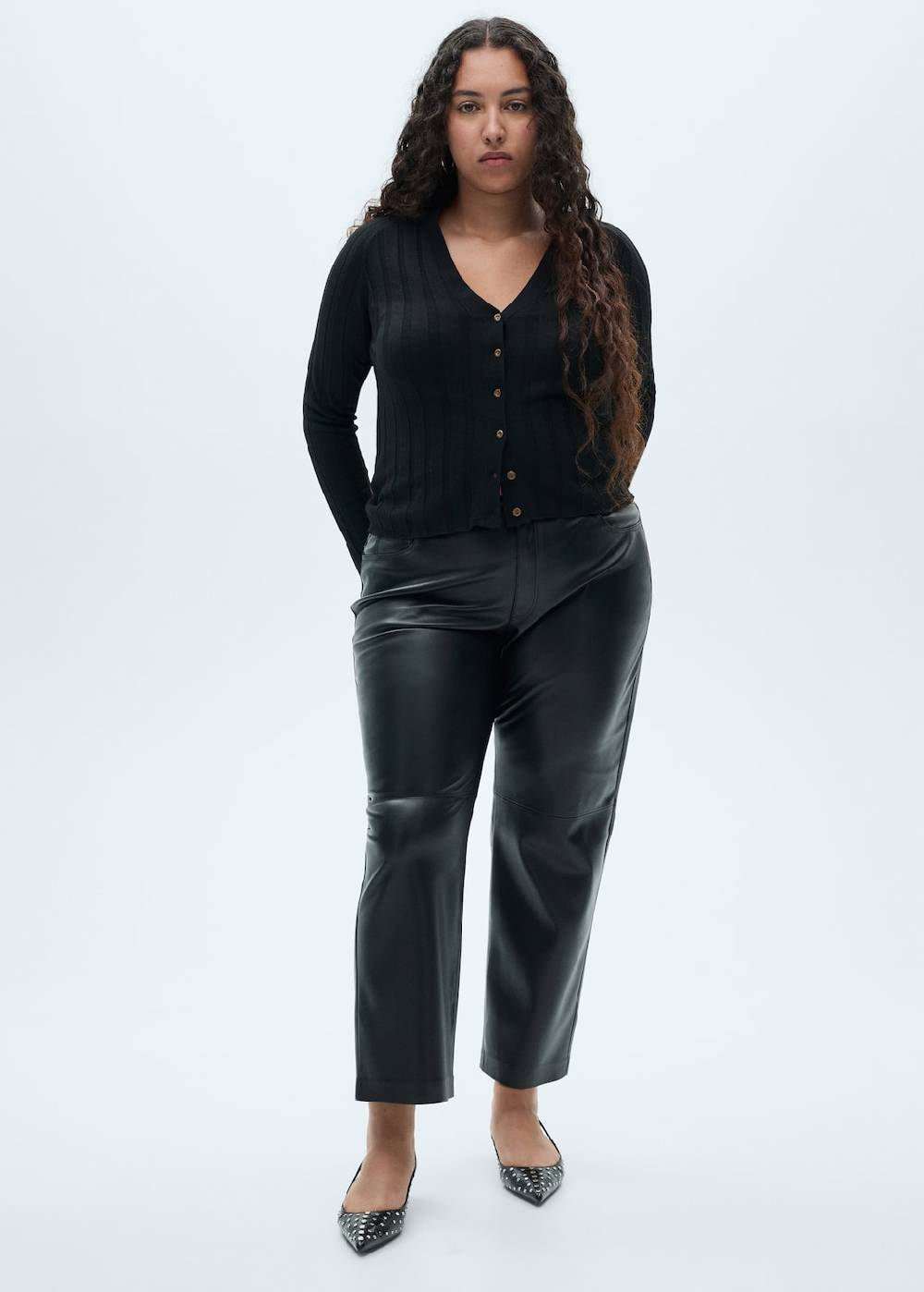 Mango Gerade Hose mit Leder-Effekt Outlet