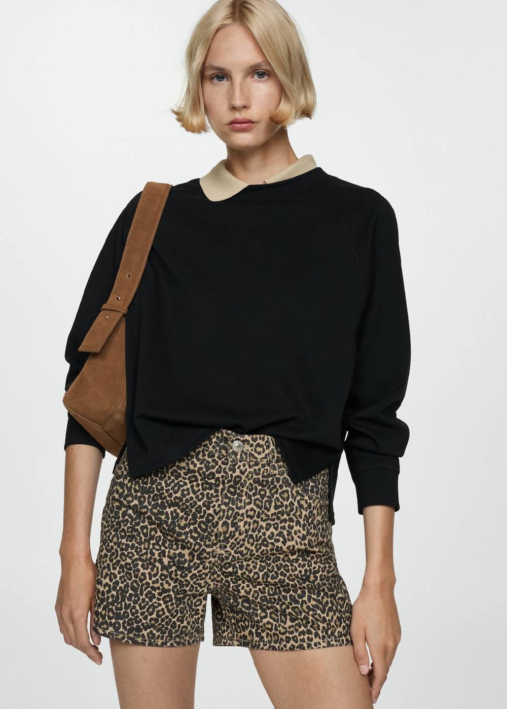 Mango Gerade Shorts mit Leopardenmuster Riesige Ersparnisse