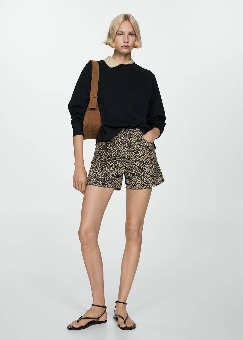 Mango Gerade Shorts mit Leopardenmuster Riesige Ersparnisse