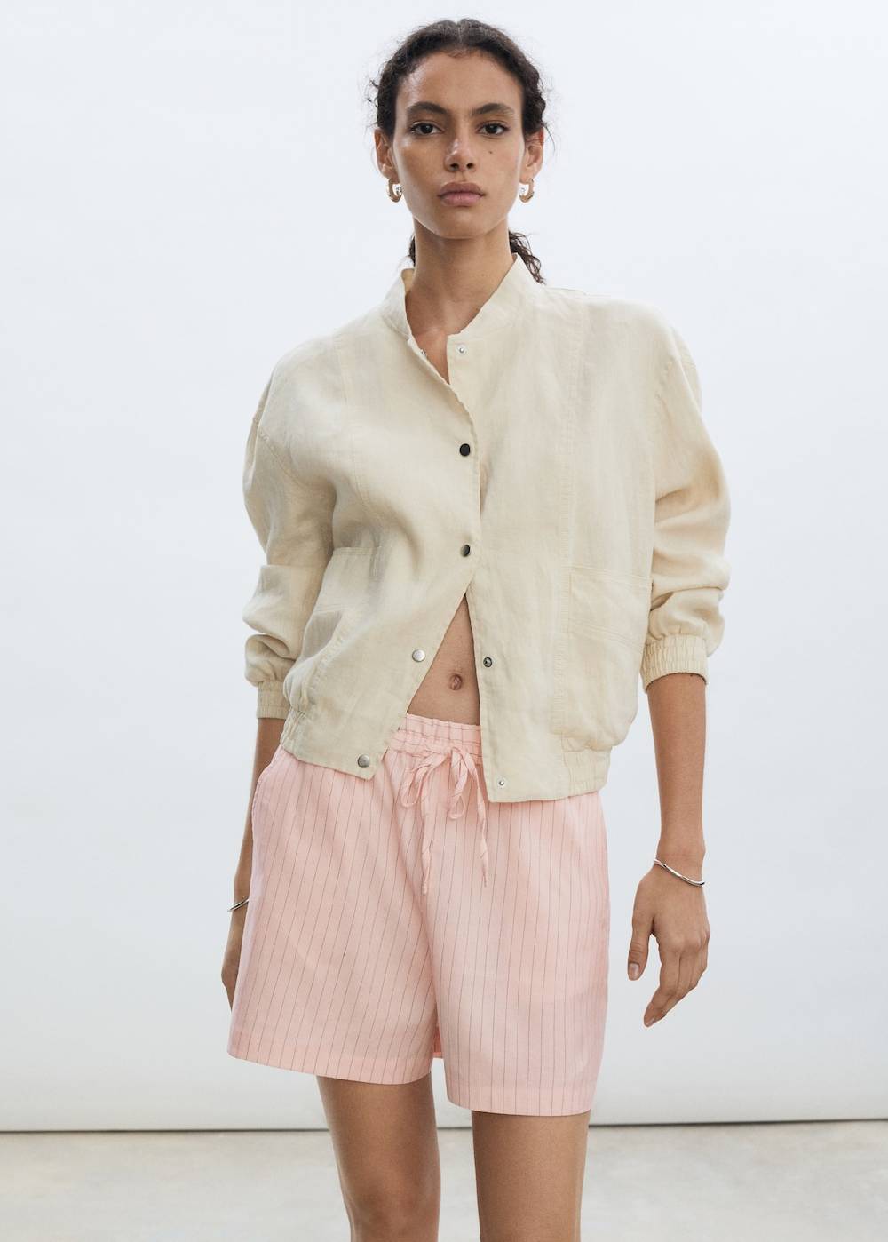 Mango Gestreifte Leinenshorts Kostenloser Versand international