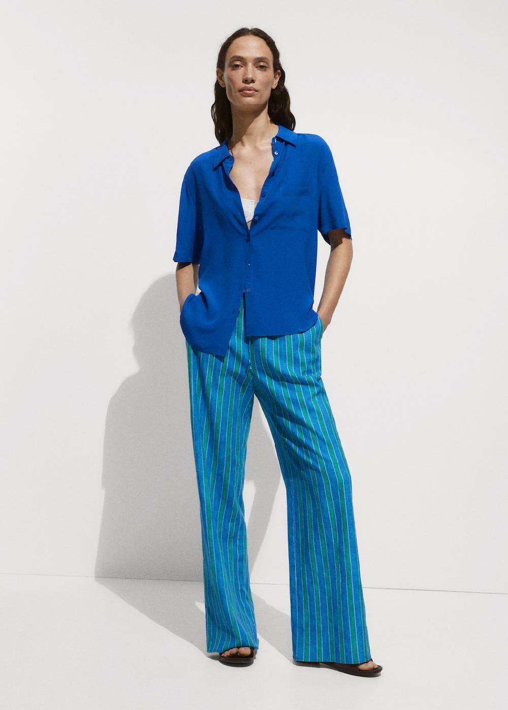 Mango Leinenhose mit Streifenmuster Meist gekauft