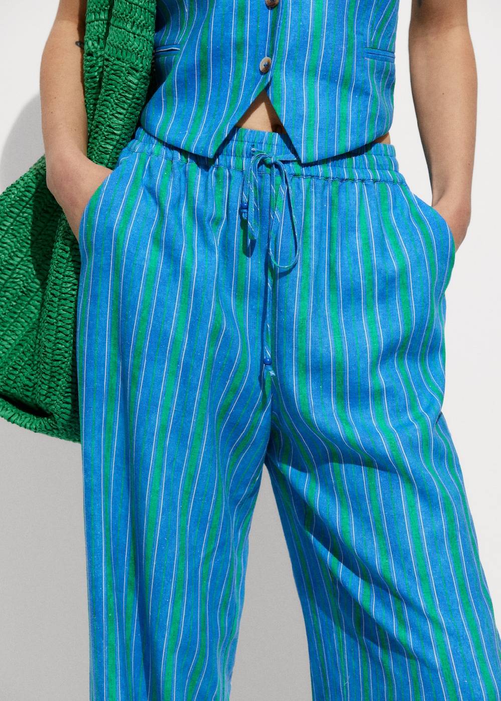 Mango Leinenhose mit Streifenmuster Meist gekauft