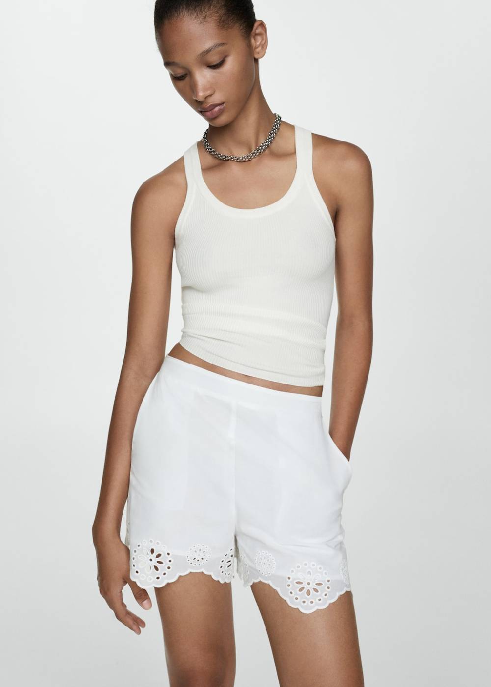 Mango Bestickte Lochstrick-Shorts Fabrik Onlineshop