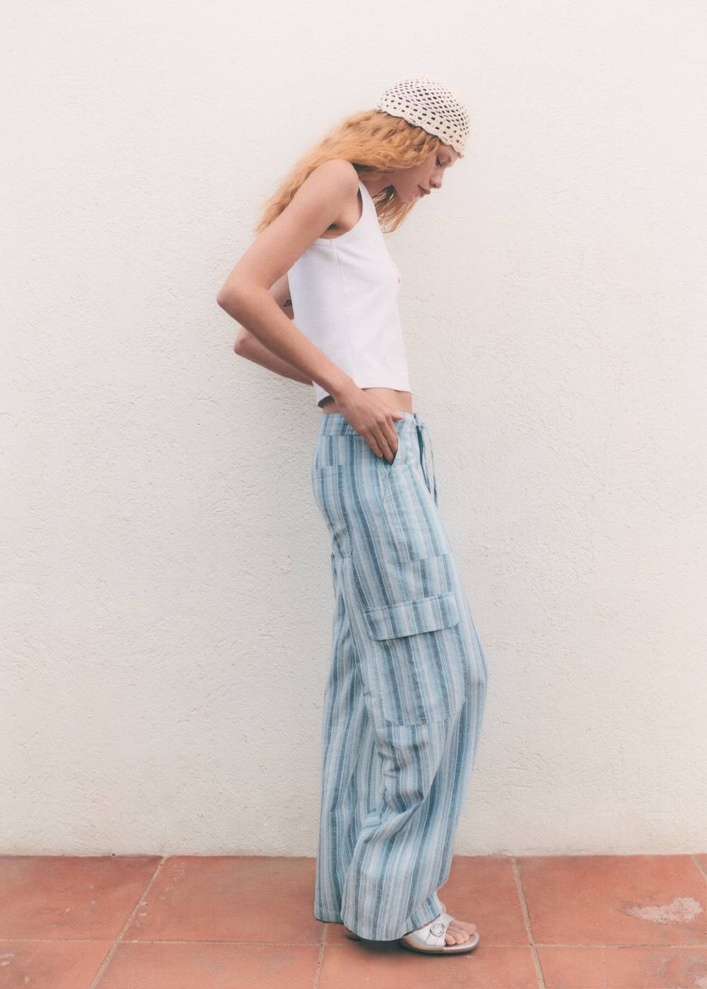 Mango Gestreifte Hose mit Cargotaschen Bestseller