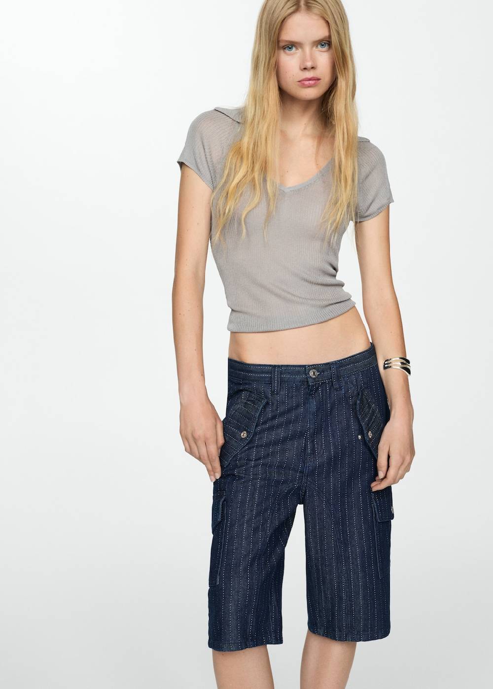 Mango Jeans-Bermudashorts mit Ziernähten Neueste Stile
