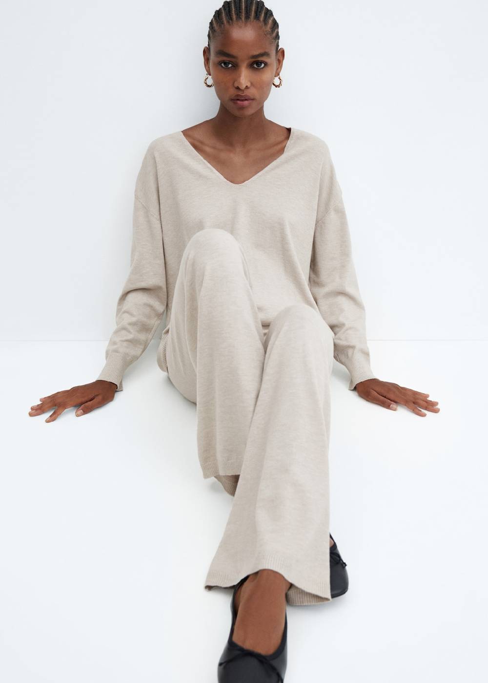 Mango Wideleg-Strickhose Im Verkauf