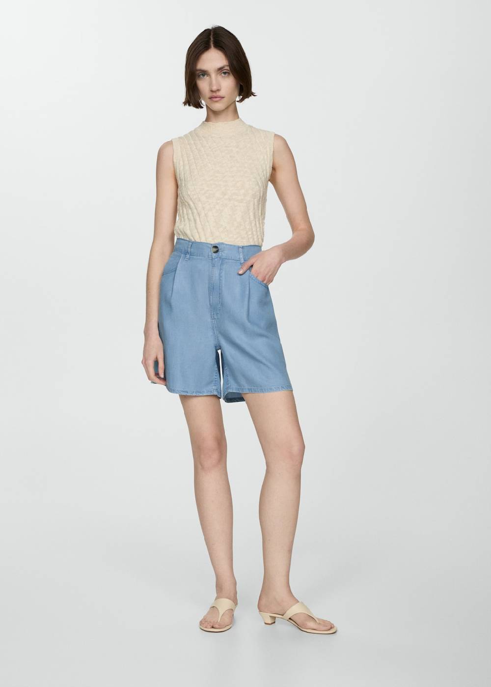 Mango Bermudashorts aus Lyocell mit Bundfalten Schlussverkauf
