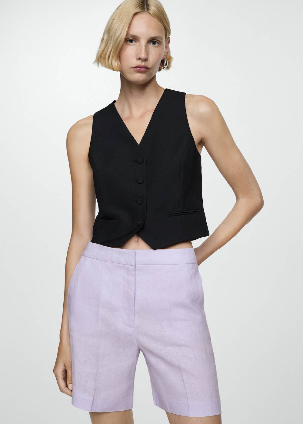 Mango Gerade Shorts aus 100 % Leinen Räumungsverkauf
