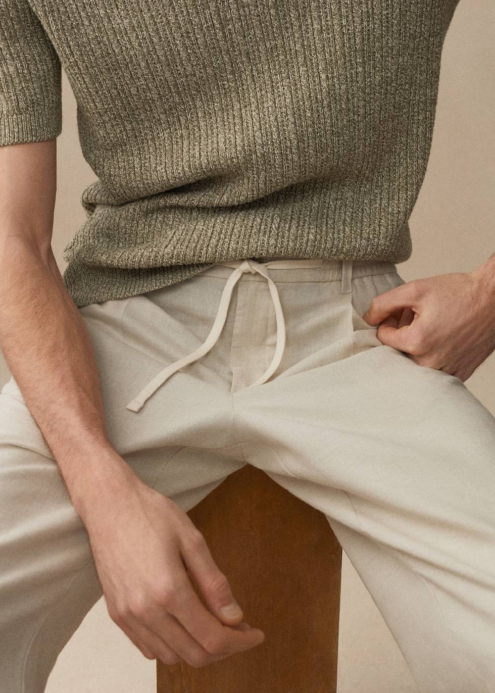 Mango Slim Fit-Leinenhose mit Kordel Muttertagsangebot