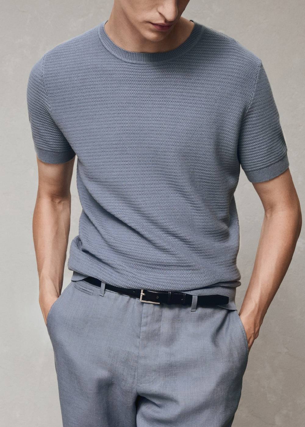 Mango Strick-T-Shirt aus Tencel mit Zopfmuster Lagerräumung