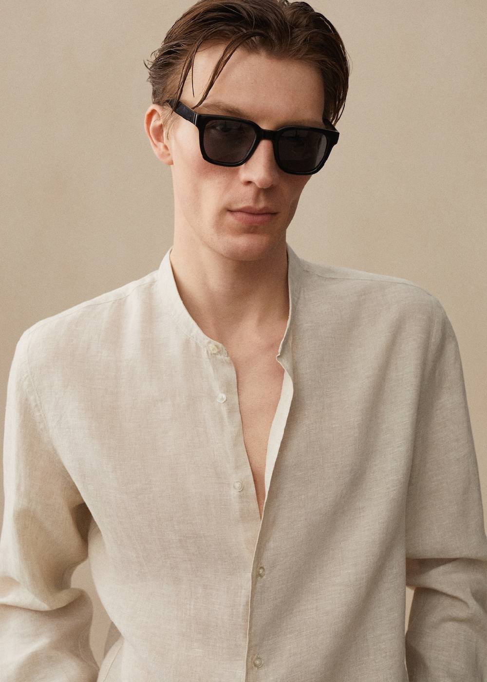 Mango Hemd aus 100 % Leinen mit Mao-Kragen Blitzangebot