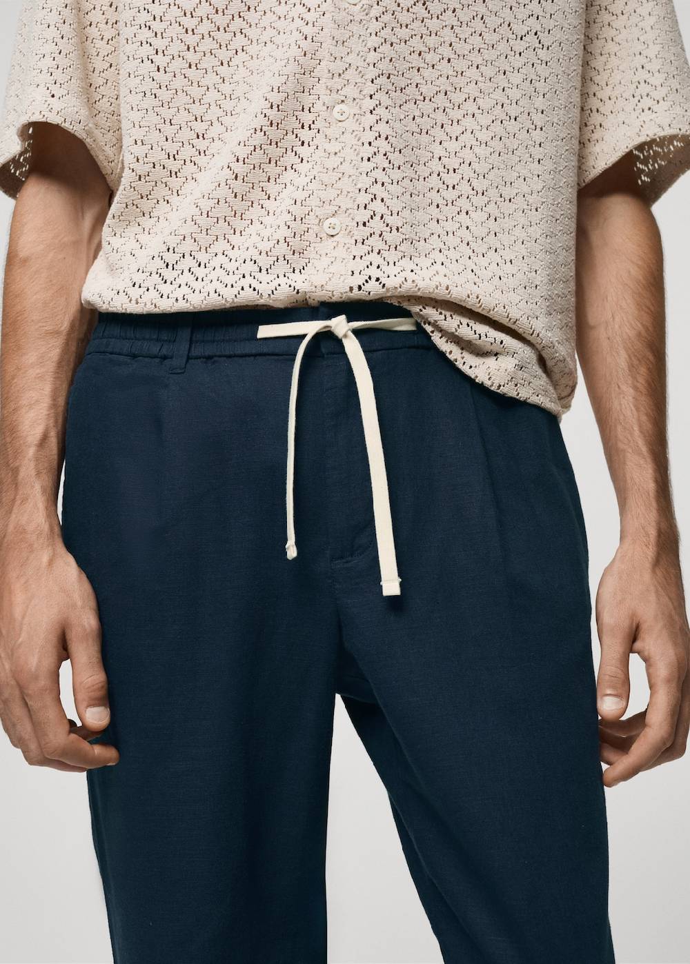 Mango Slim Fit-Leinenhose mit Kordel Super Sparpreis