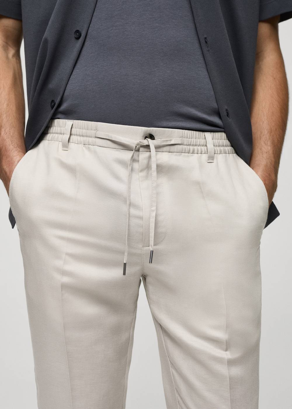 Mango Leinen-Tencel-Hose mit Kordelzug Letzte 3 Tage
