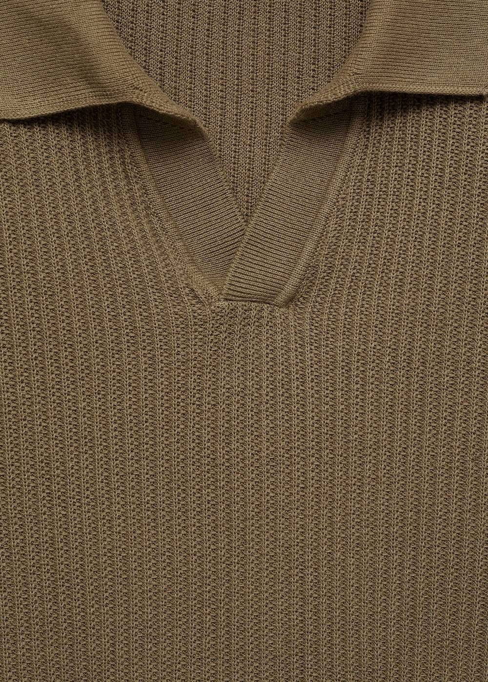 Mango Geripptes Strick-Poloshirt aus Baumwolle Bis zu 50% Rabatt