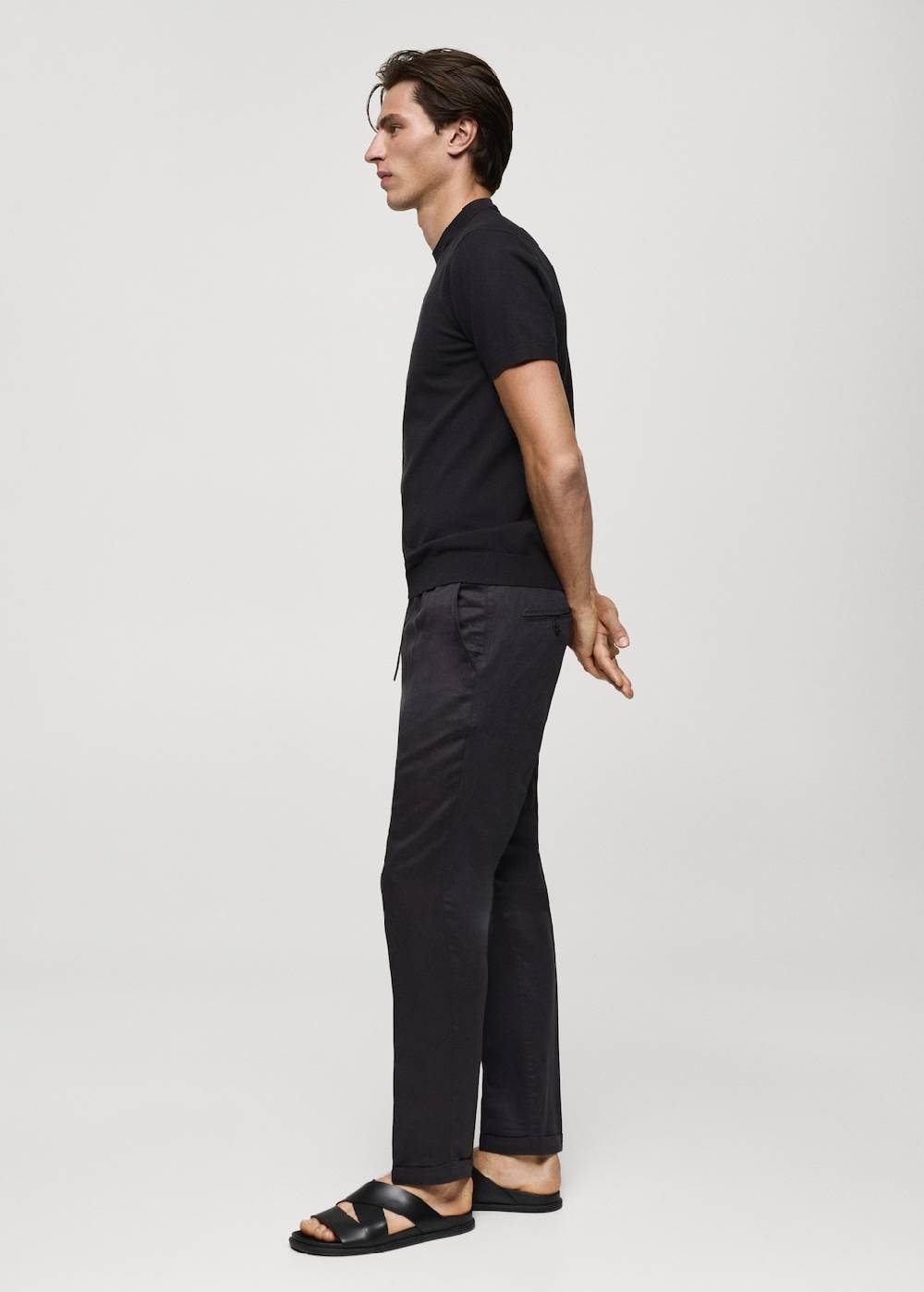 Mango Leinen-Tencel-Hose mit Kordelzug Sonderangebot der Fabrik