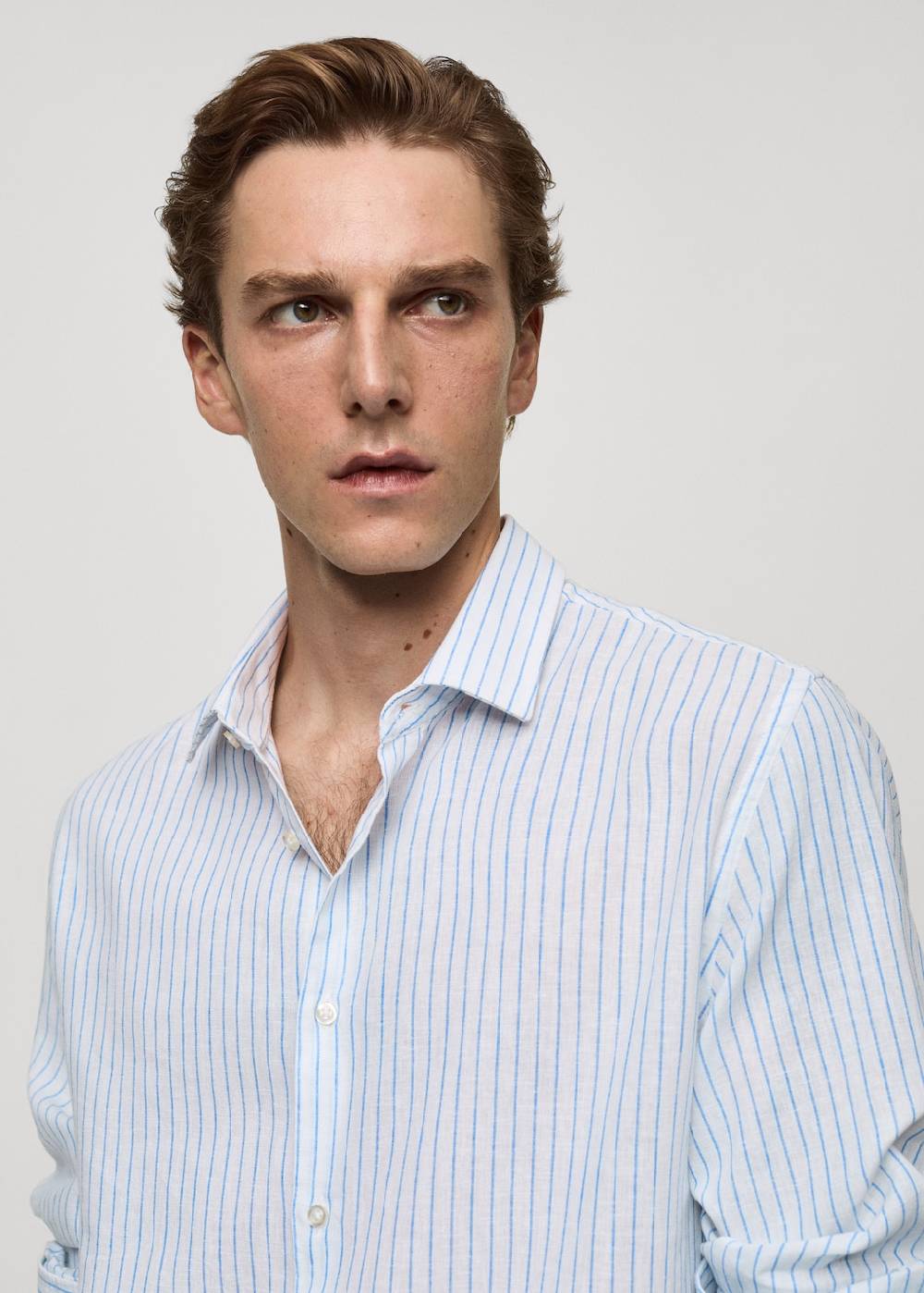 Mango Gestreiftes Regular-Fit-Hemd aus Leinen mit Baumwolle Online Shopping