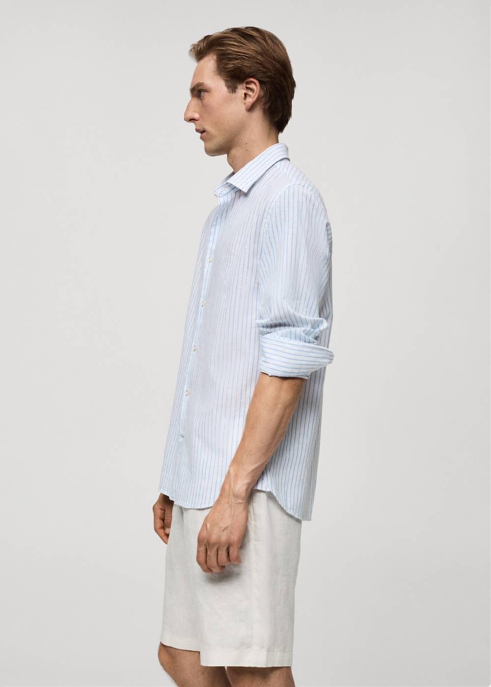 Mango Gestreiftes Regular-Fit-Hemd aus Leinen mit Baumwolle Online Shopping