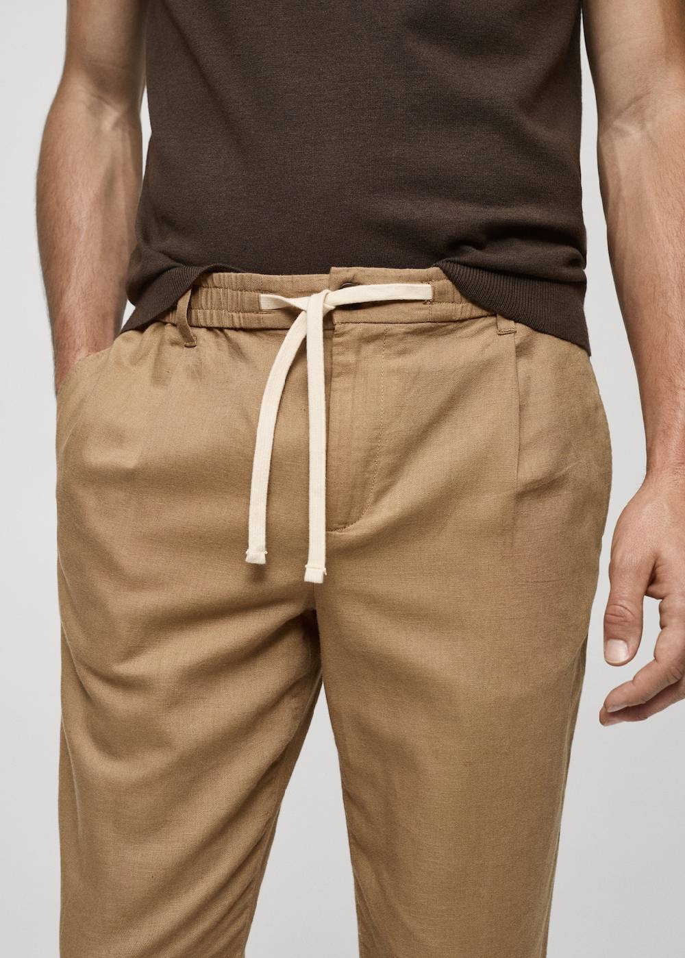 Mango Slim Fit-Leinenhose mit Kordel Große Rabatte