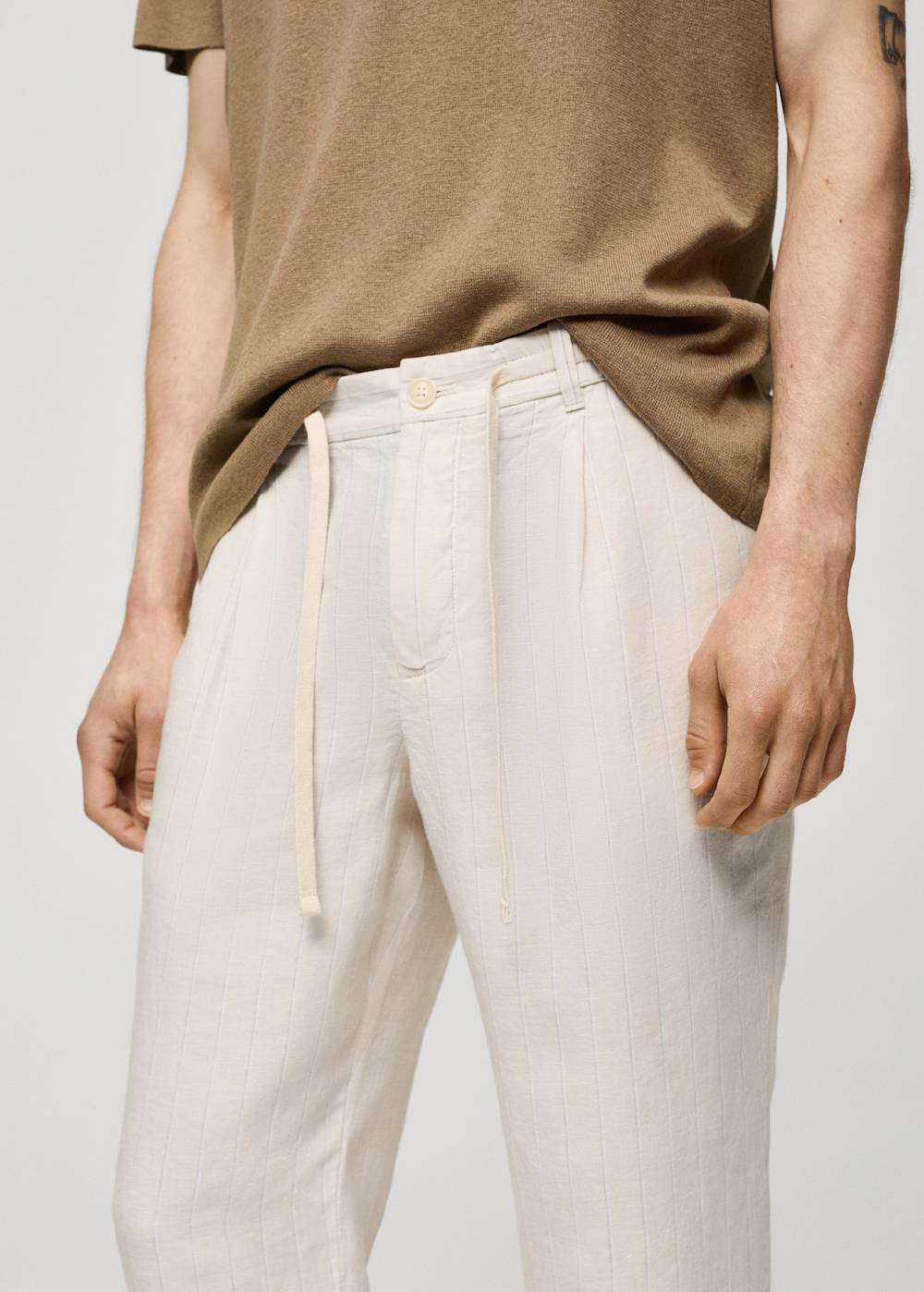Mango Gestreifte Hose aus 100 % Leinen mit Kordel Nur für heute