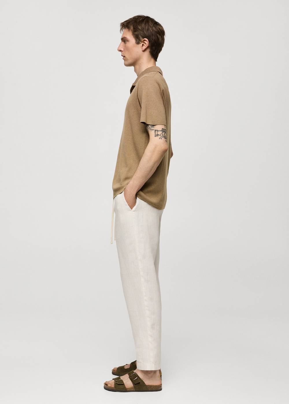 Mango Gestreifte Hose aus 100 % Leinen mit Kordel Nur für heute