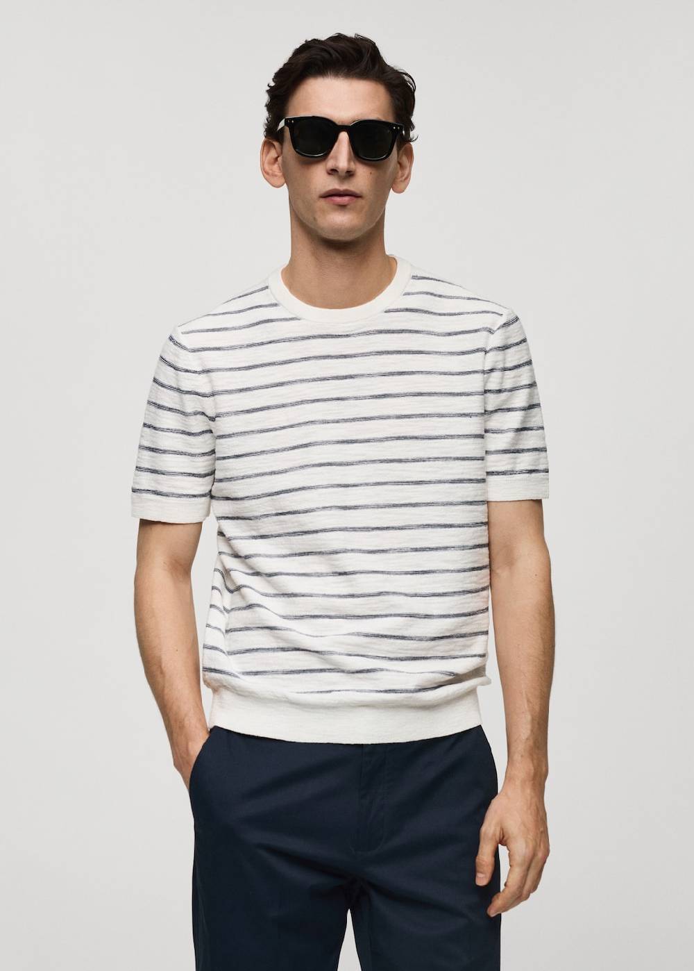 Mango Gestreiftes T-Shirt aus Baumwollstrick Clearance-Verkauf