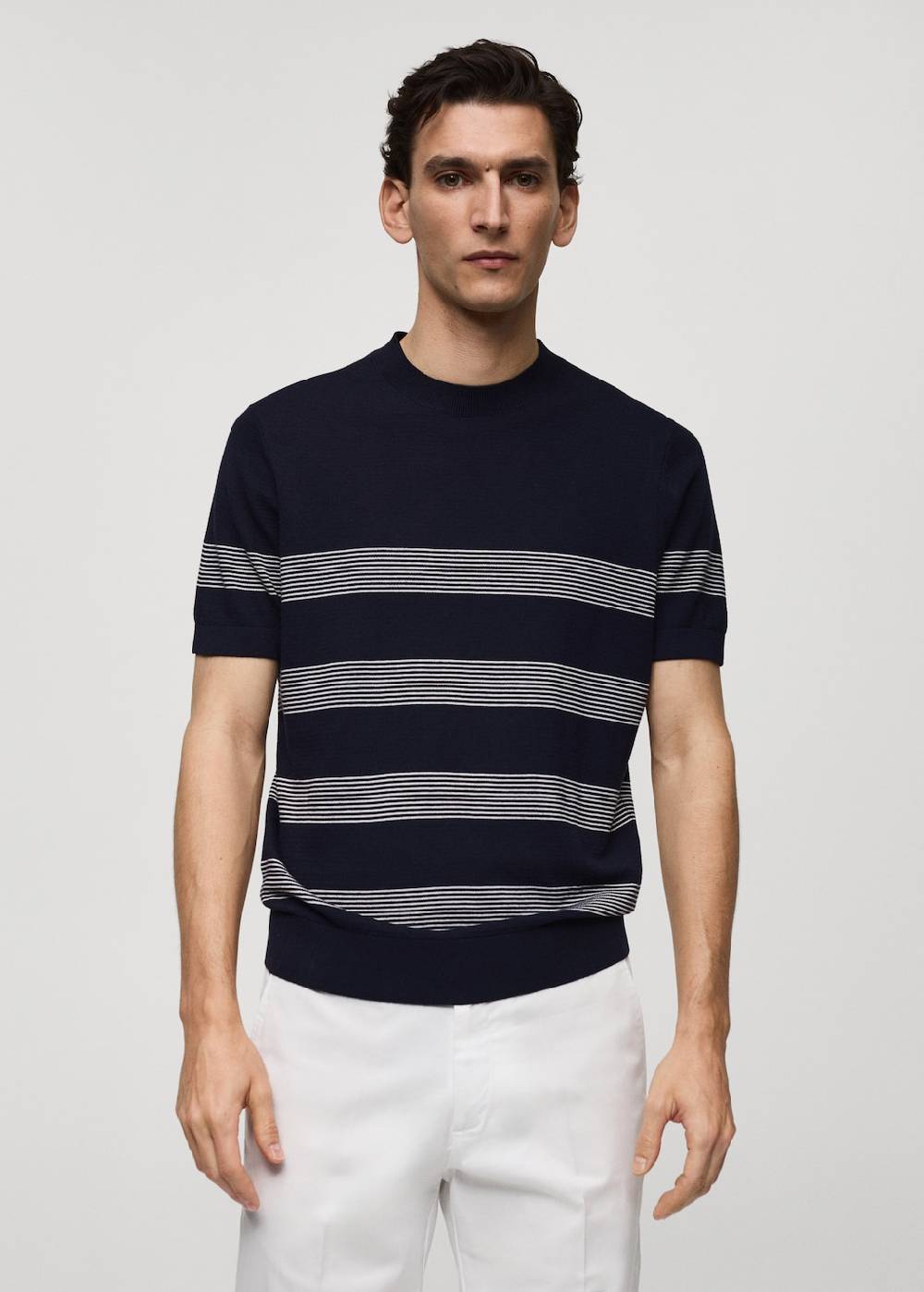Mango Gestreiftes Strick-T-Shirt aus Baumwolle mit Modal Outlet