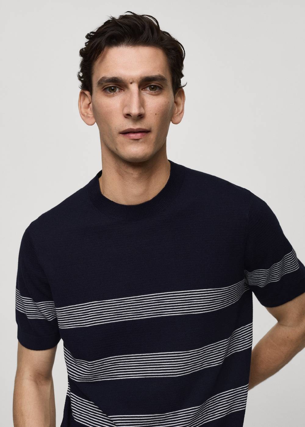Mango Gestreiftes Strick-T-Shirt aus Baumwolle mit Modal Outlet
