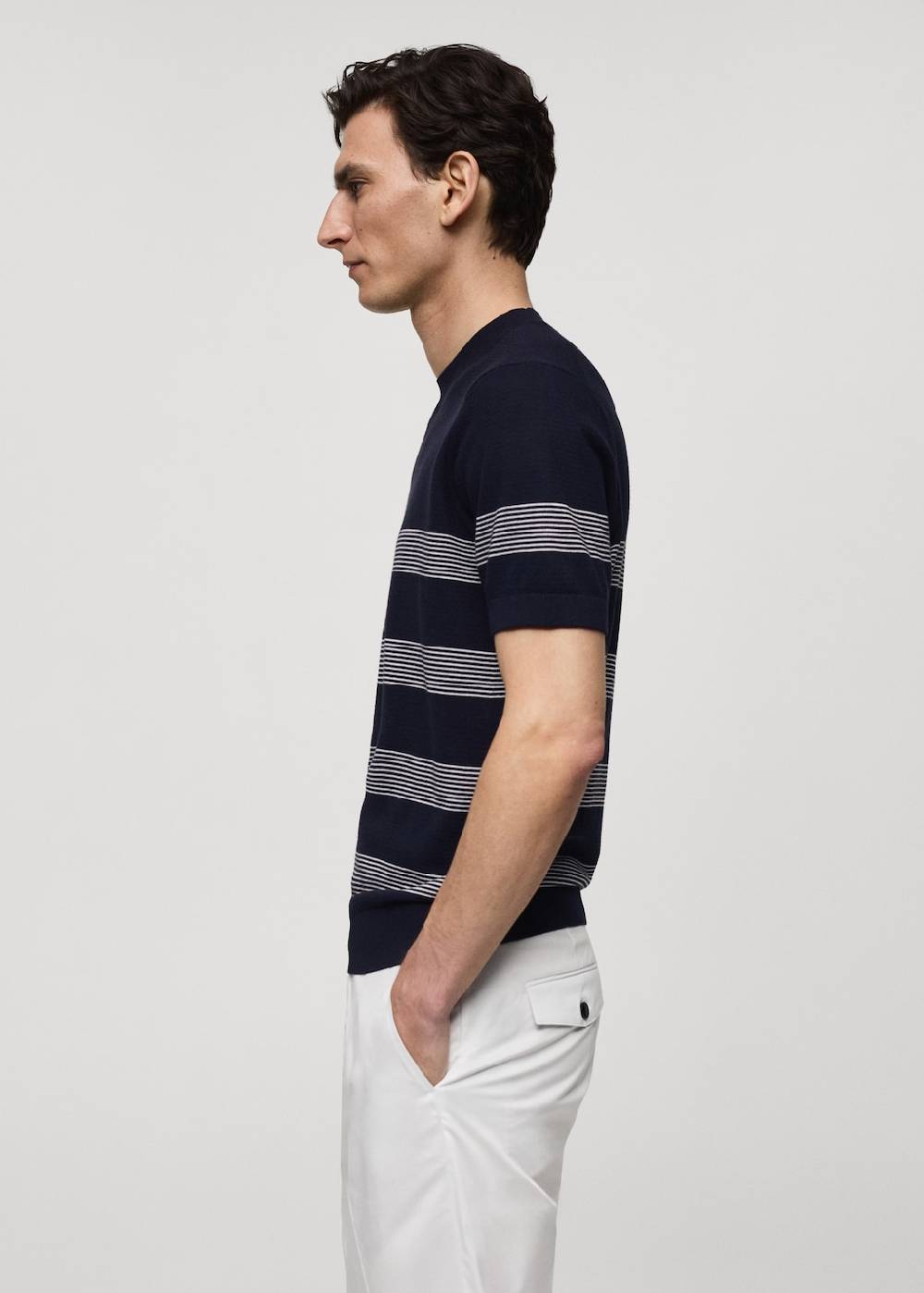 Mango Gestreiftes Strick-T-Shirt aus Baumwolle mit Modal Outlet