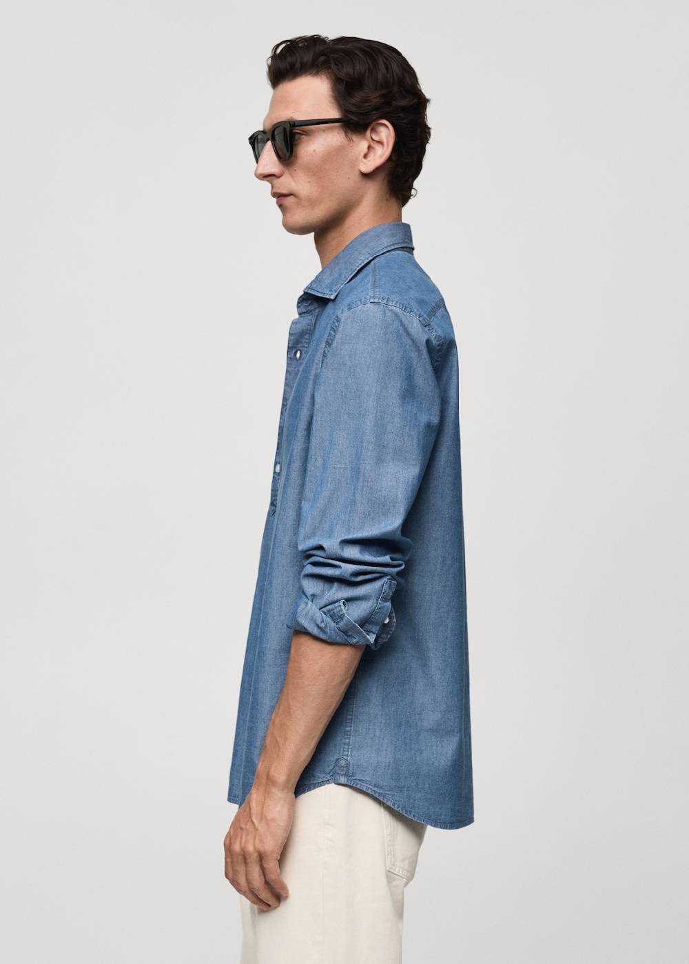 Mango Regular-Fit-Polohemd aus 100 % Baumwoll-Chambray Großer Ausverkauf