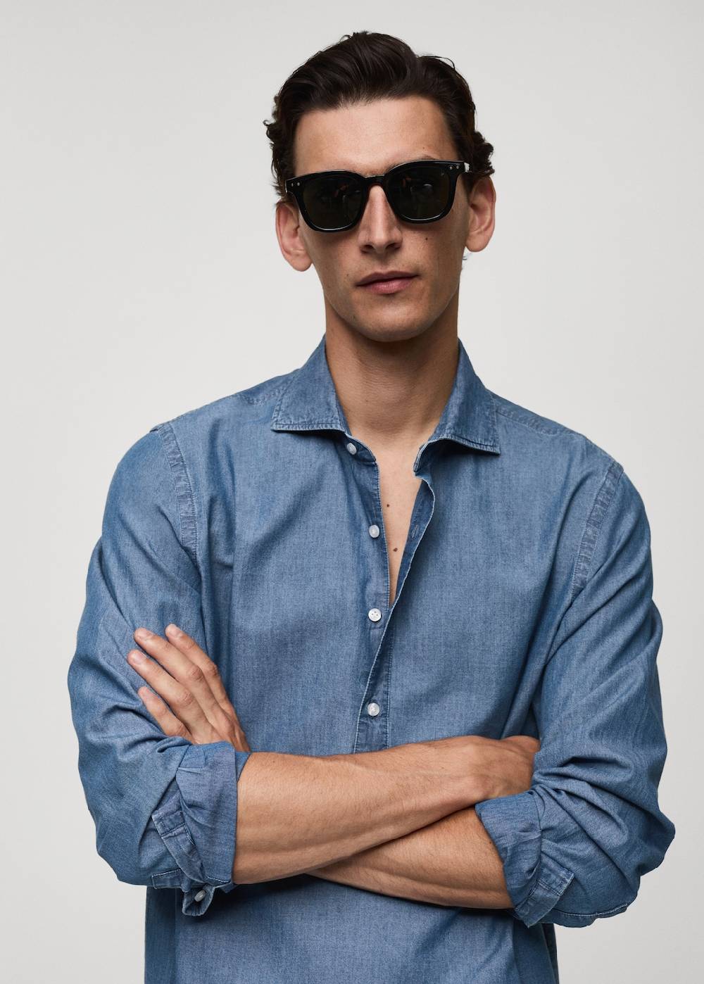 Mango Regular-Fit-Polohemd aus 100 % Baumwoll-Chambray Großer Ausverkauf