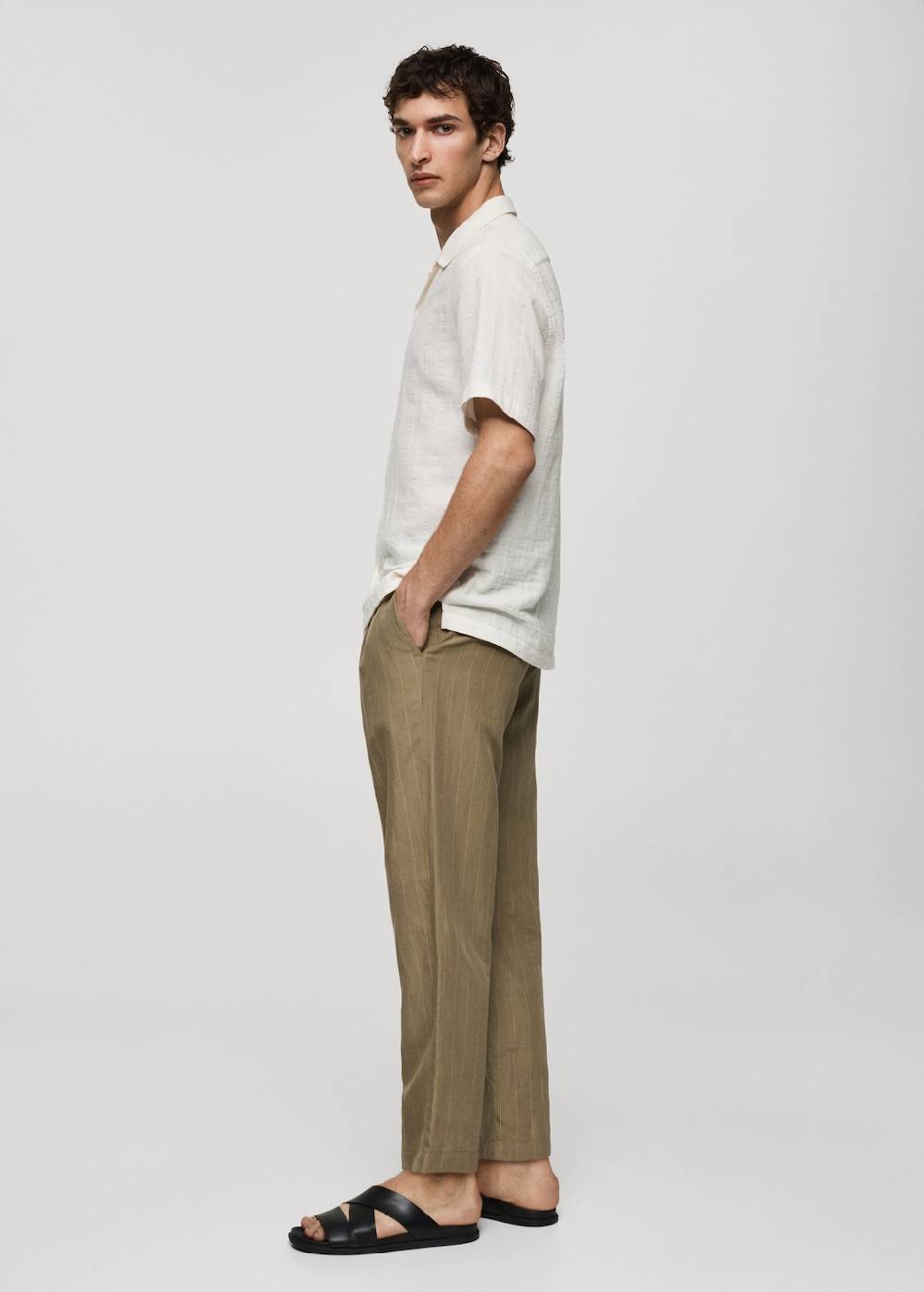 Mango Gestreifte Hose aus Leinengemisch mit Kordelzug Top Angebot
