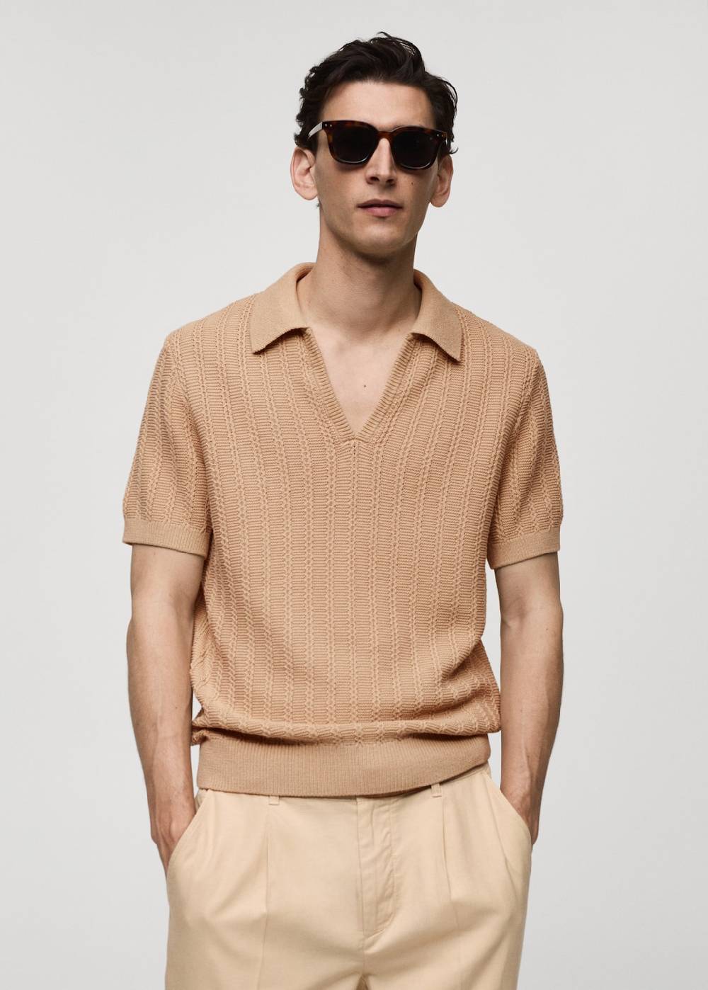 Mango Baumwoll-Poloshirt mit großem Perlmuster Riesige Rabatte