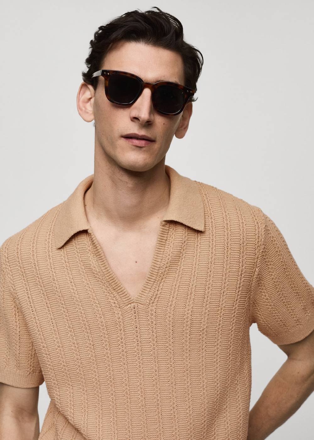 Mango Baumwoll-Poloshirt mit großem Perlmuster Riesige Rabatte