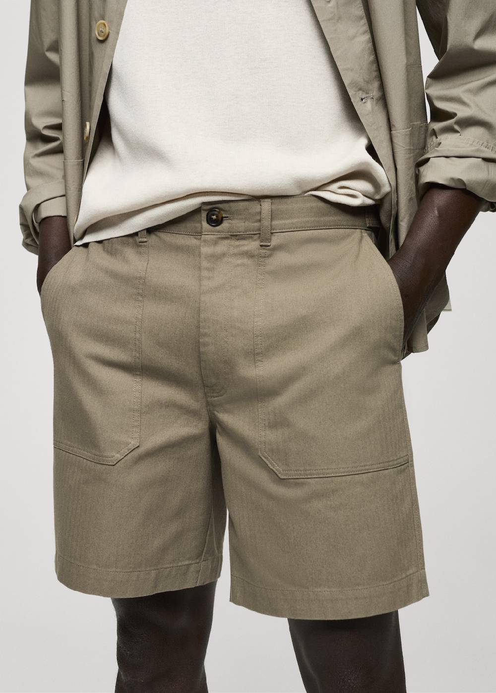 Mango Bermudashorts aus 100 % Baumwolle mit Fischgratmuster Begrenzt auf 3 Tage
