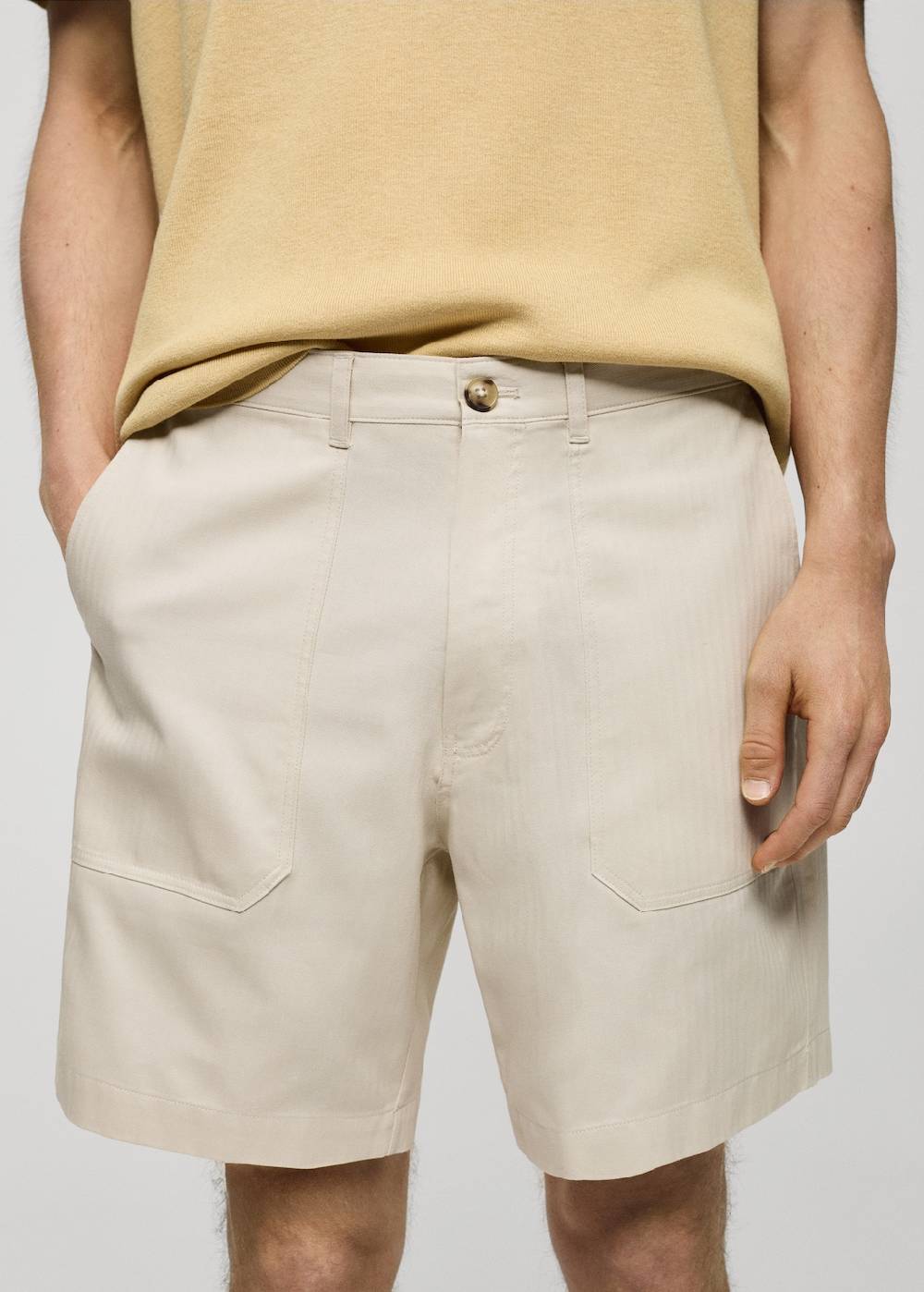 Mango Bermudashorts aus 100 % Baumwolle mit Fischgratmuster Online Shopping