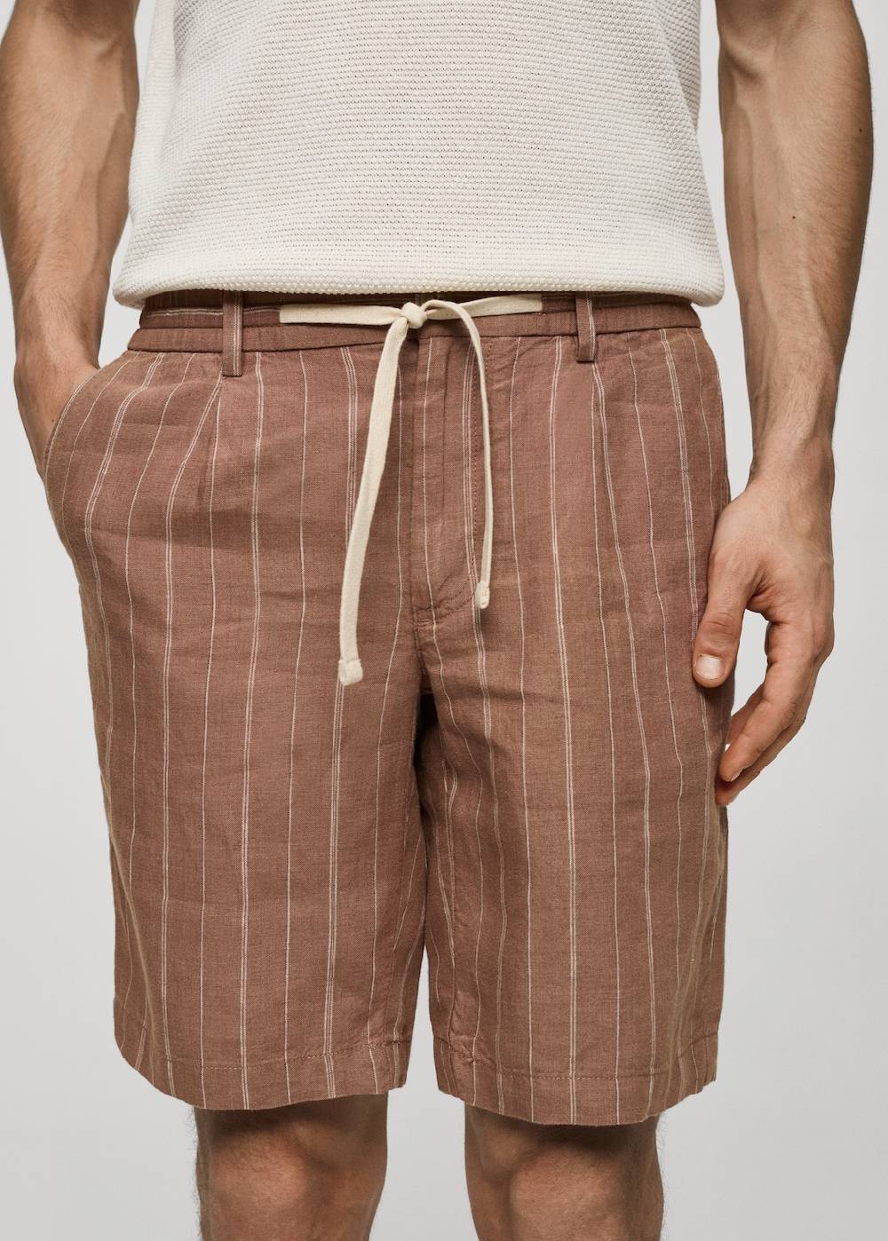 Mango Gestreife Bermudashorts aus 100 % Leinen mit Kordelzug Exklusive Angebote