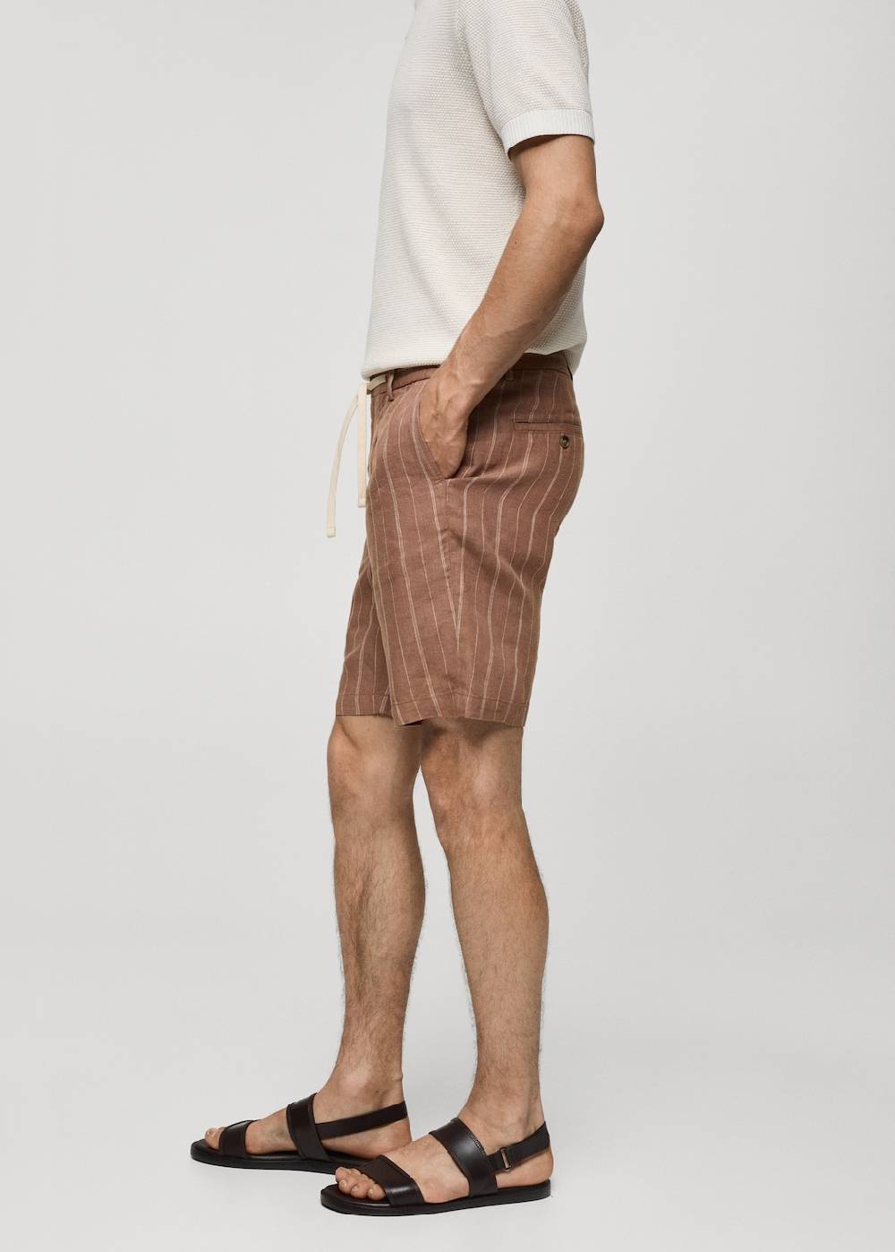 Mango Gestreife Bermudashorts aus 100 % Leinen mit Kordelzug Exklusive Angebote