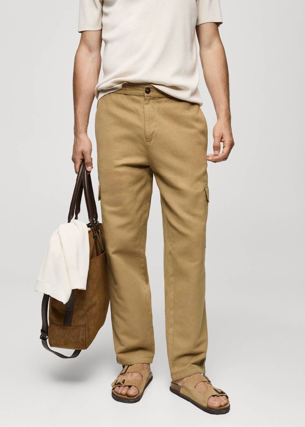Mango Cargohose aus Baumwolle mit Leinen