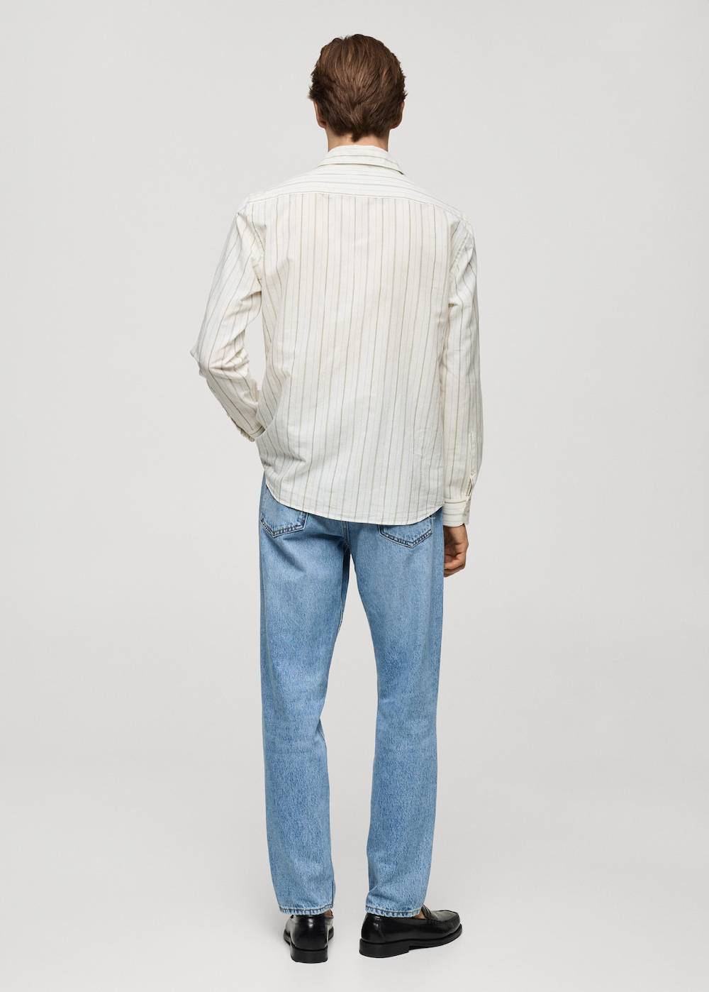 Mango Gestreiftes Regular-Fit-Hemd aus Leinen mit Baumwolle Verkauf